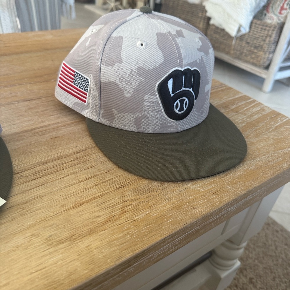Camo Milwaukee Brewers Baseball Cap with Flag Patch